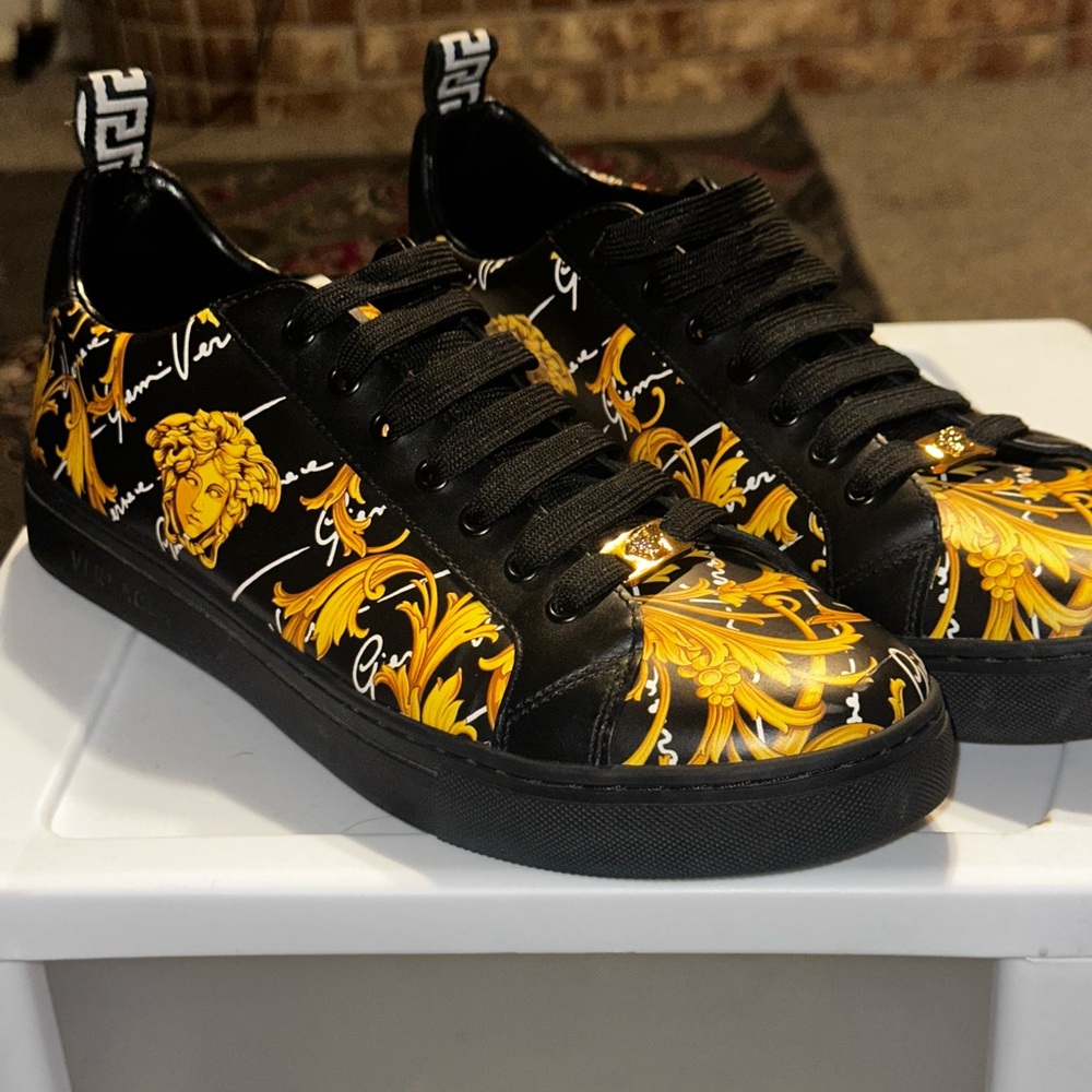 Versace Black and Gold Baroque Sneakers